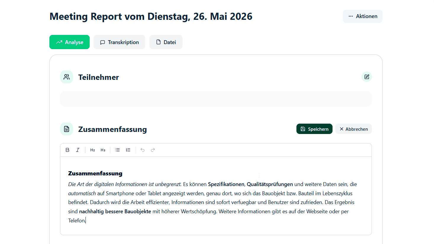 Beispiel der Formatierungsoptionen im Markdown-Editor